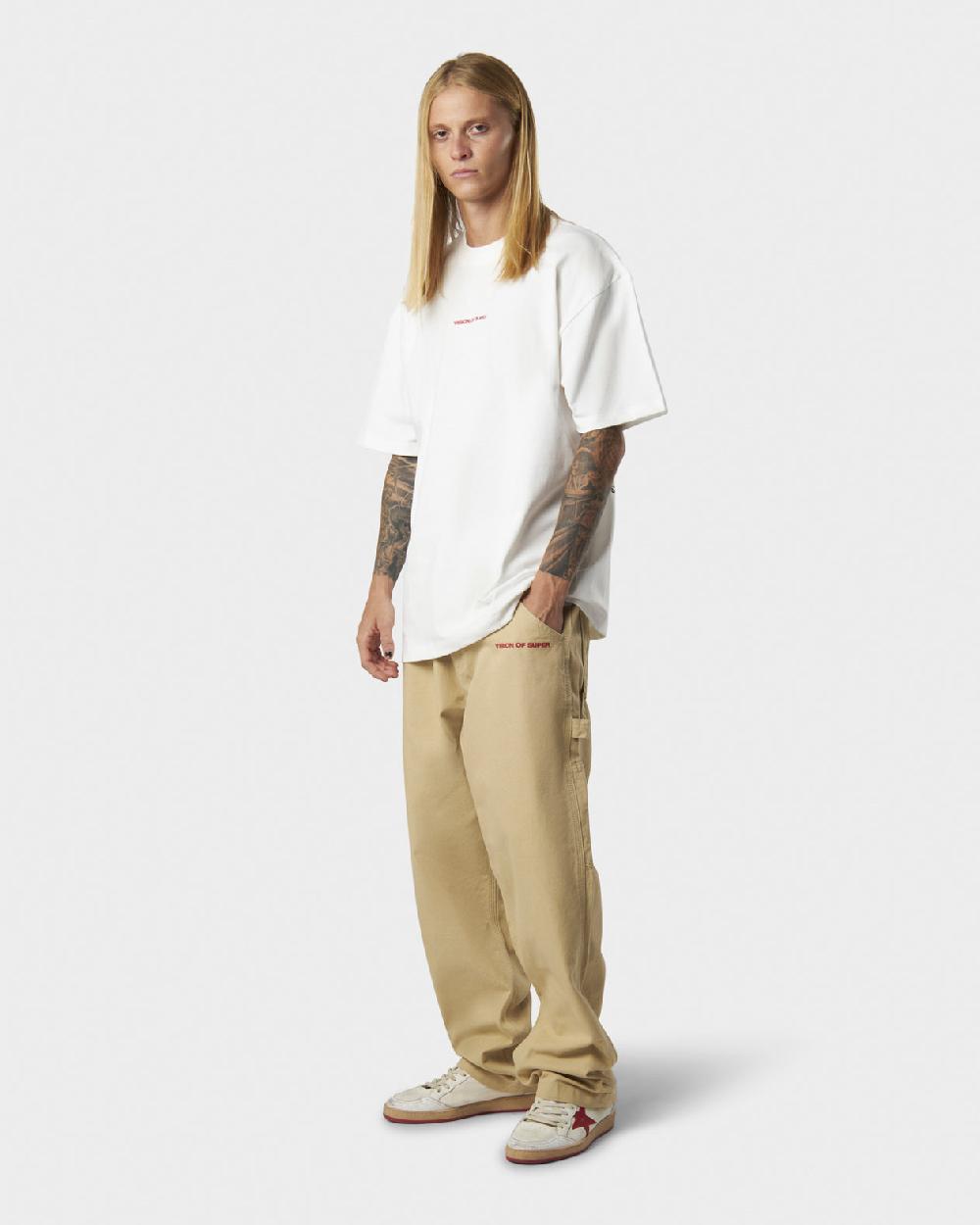 Vision Of Super WHITE T-SHIRT WITH MILITARY VOS PRINT ON BACK AND EMBROIDERED LOGO ON FRONT In Saldo