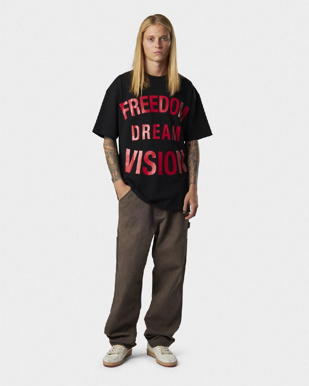 Vision Of Super BLACK T-SHIRT WITH FREEDOM PRINT ON FRONT AND METAL LABEL 2025