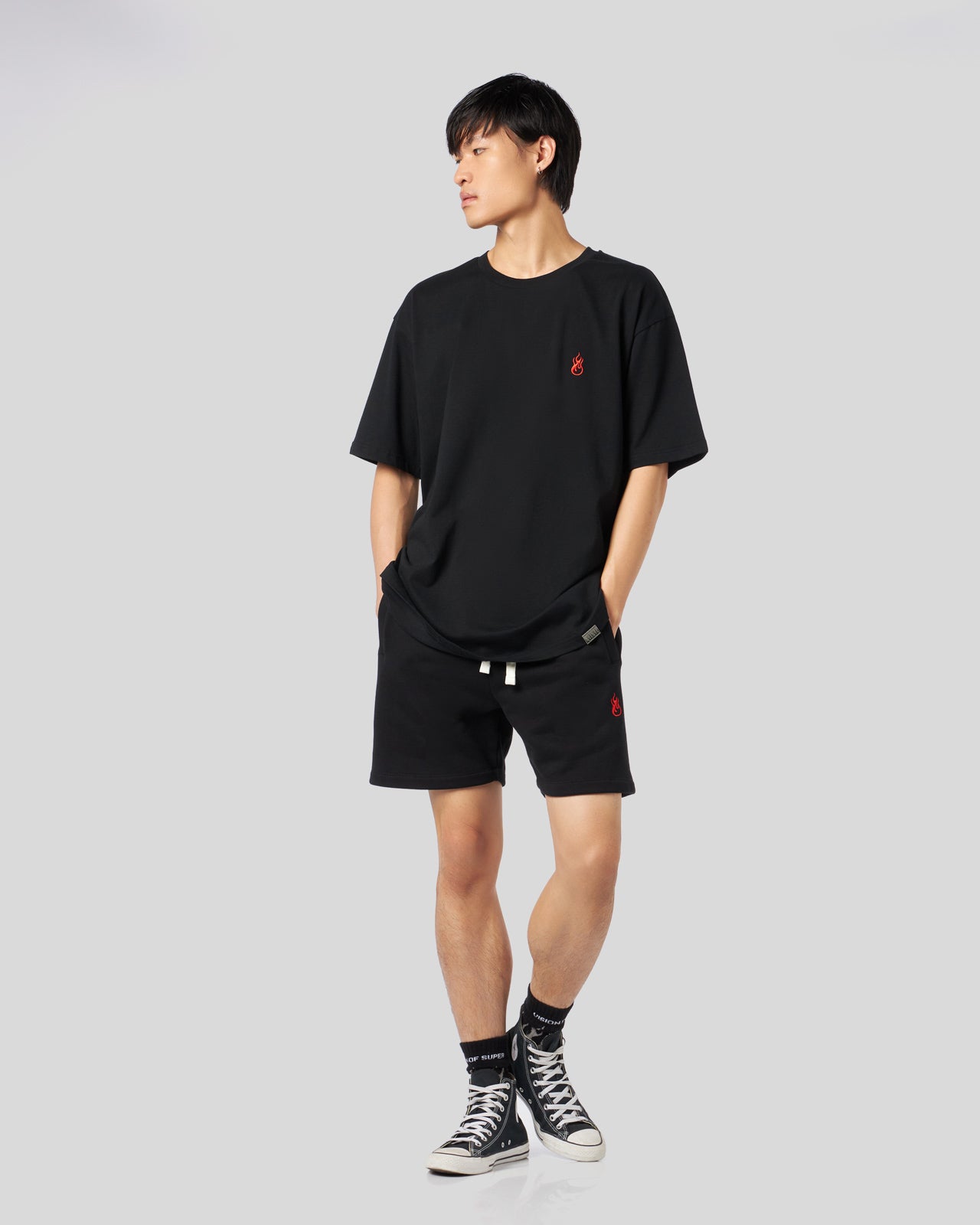 Vision Of Super BLACK T-SHIRT WITH FLAMES LOGO 2025