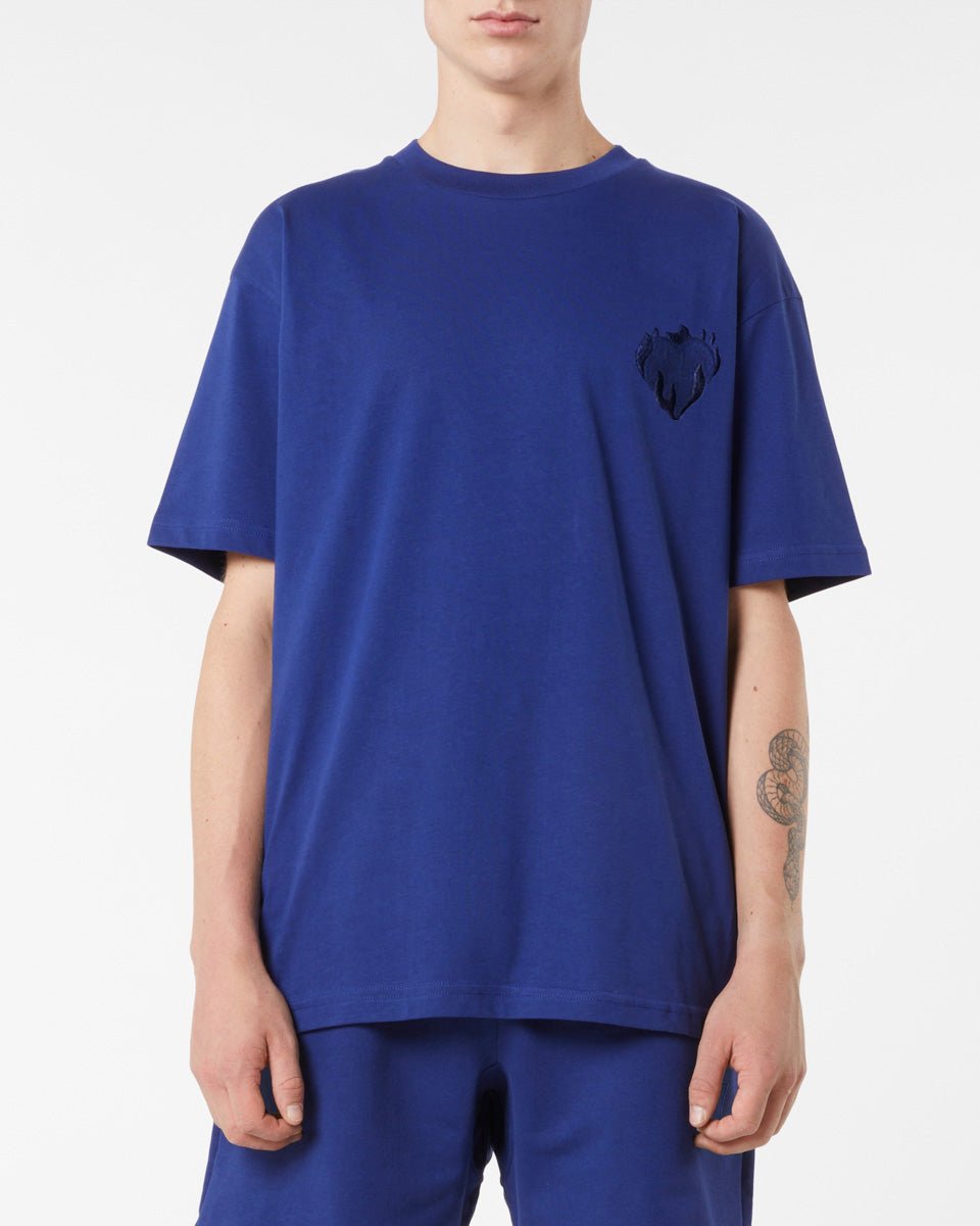 Vision Of Super BLUE T-SHIRT WITH EMBROIDERED FLAMING HEART Nuovo
