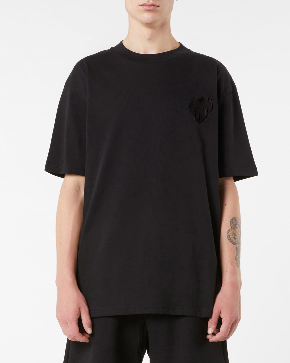 Vision Of Super BLACK T-SHIRT WITH EMBROIDERED FLAMING HEART Qualità