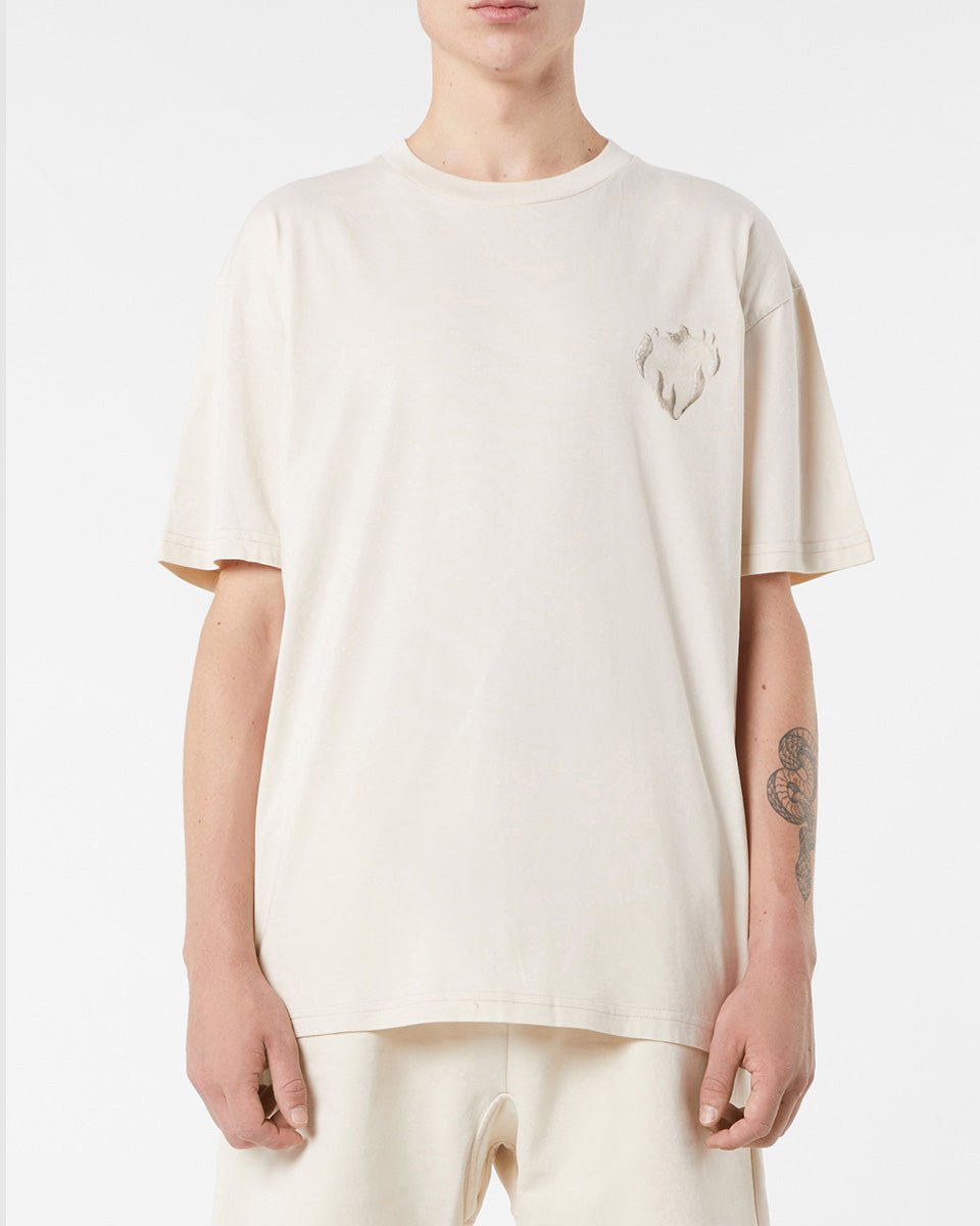 Vision Of Super SAND T-SHIRT WITH EMBROIDERED FLAMING HEART Vendita
