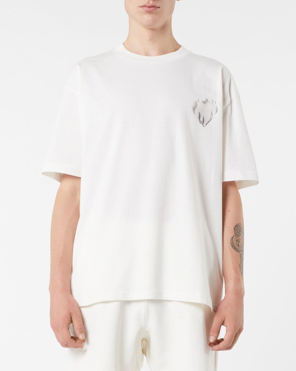 Vision Of Super OFF WHITE T-SHIRT WITH EMBROIDERED FLAMING HEART Spedizione Gratuita