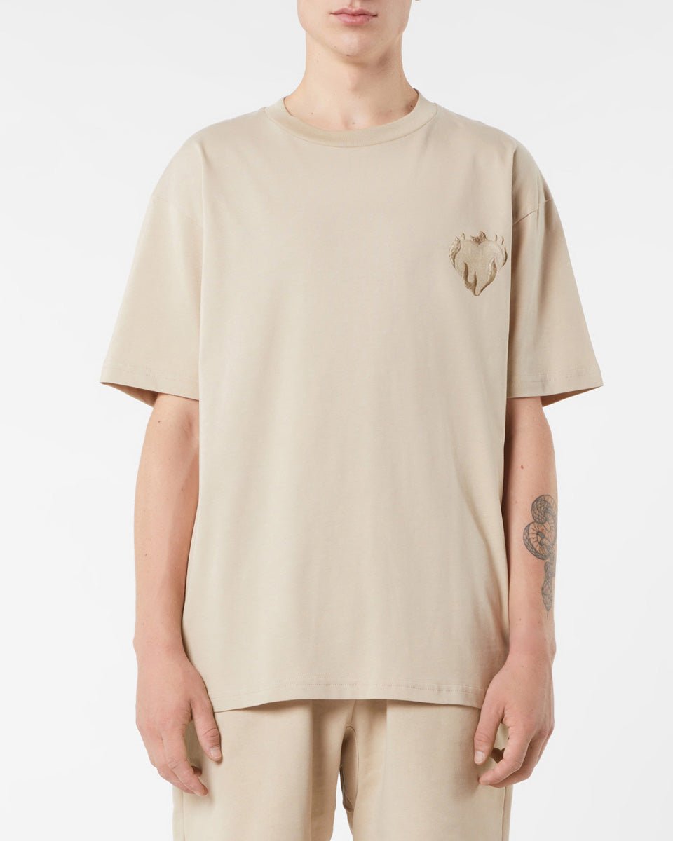 Vision Of Super LIGHT BROWN T-SHIRT WITH EMBROIDERED FLAMING HEART Pezzi Unici