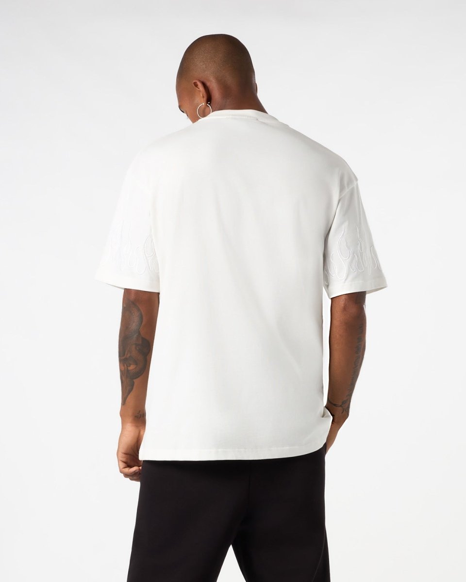 Vision Of Super WHITE T-SHIRT WITH WHITE EMBROIDERED FLAMES Negozi Online