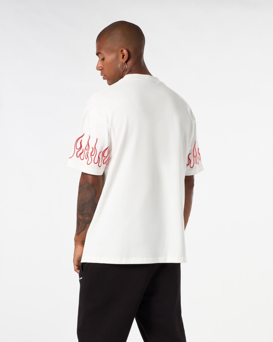 Vision Of Super WHITE T-SHIRT WITH RED EMBROIDERED FLAMES 2025