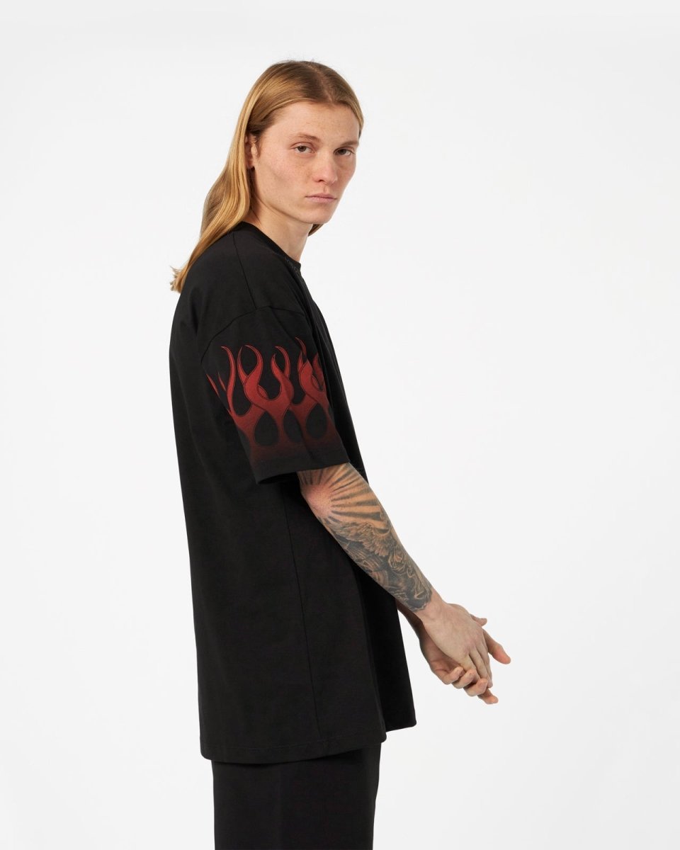 Vision Of Super BLACK T-SHIRT WITH RED FLAMES Fino Al -60%