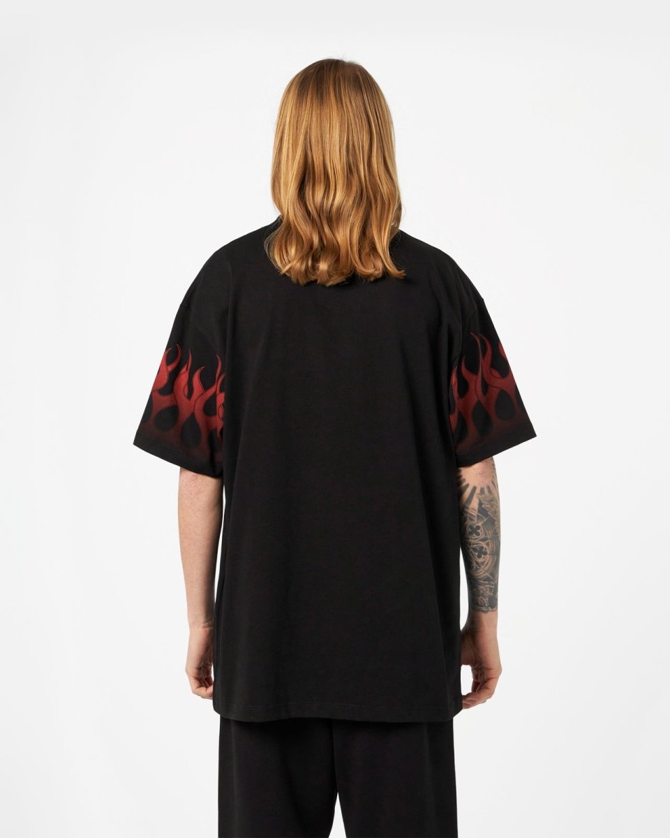Vision Of Super BLACK T-SHIRT WITH RED FLAMES Fino Al -60%
