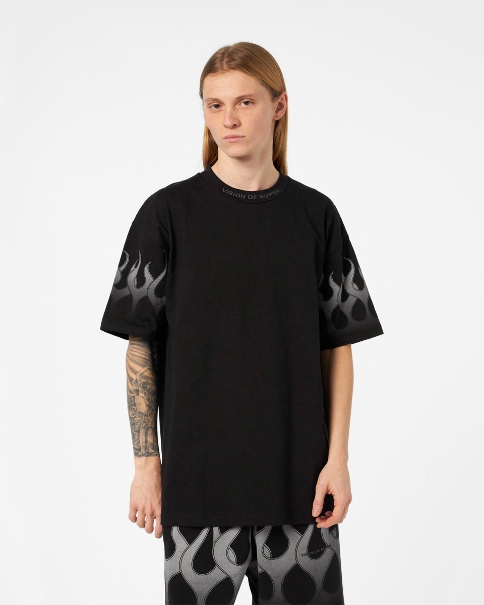 Vision Of Super BLACK T-SHIRT WITH GREY FLAMES Shopping Online