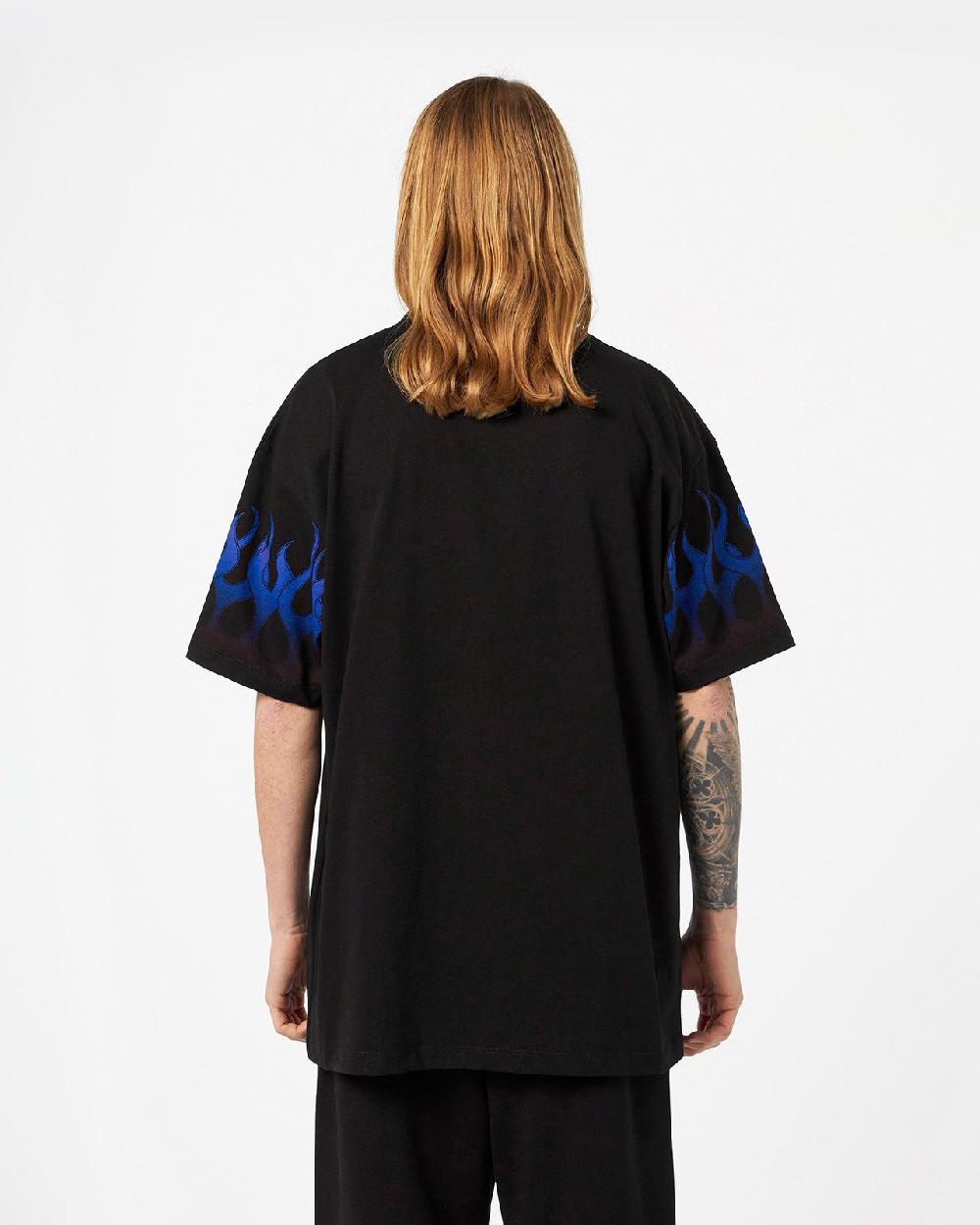 Vision Of Super BLACK T-SHIRT WITH BLUE FLAMES Affare Del Giorno
