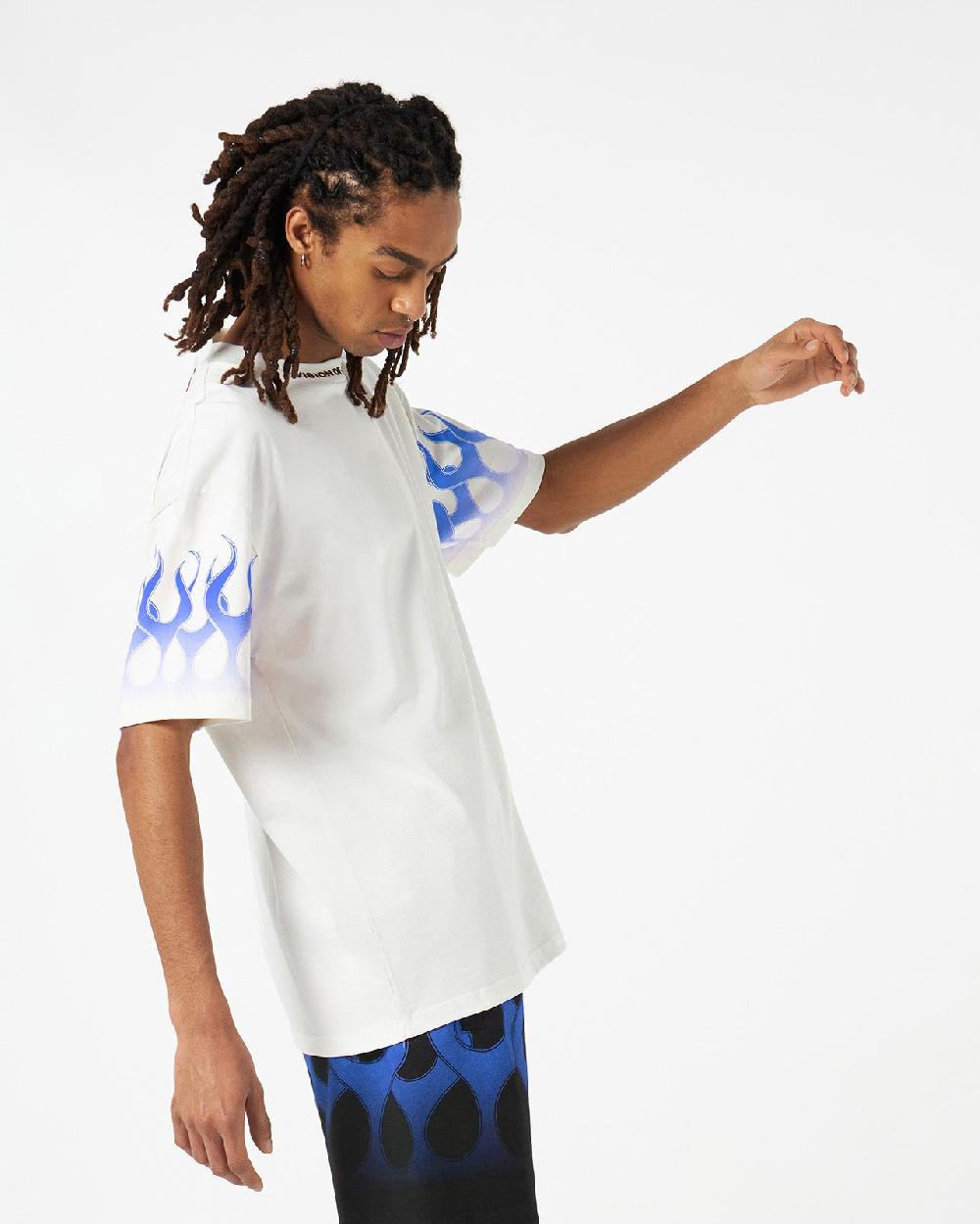 Vision Of Super WHITE T-SHIRT WITH BLUE FLAMES Prezzo Ridotto