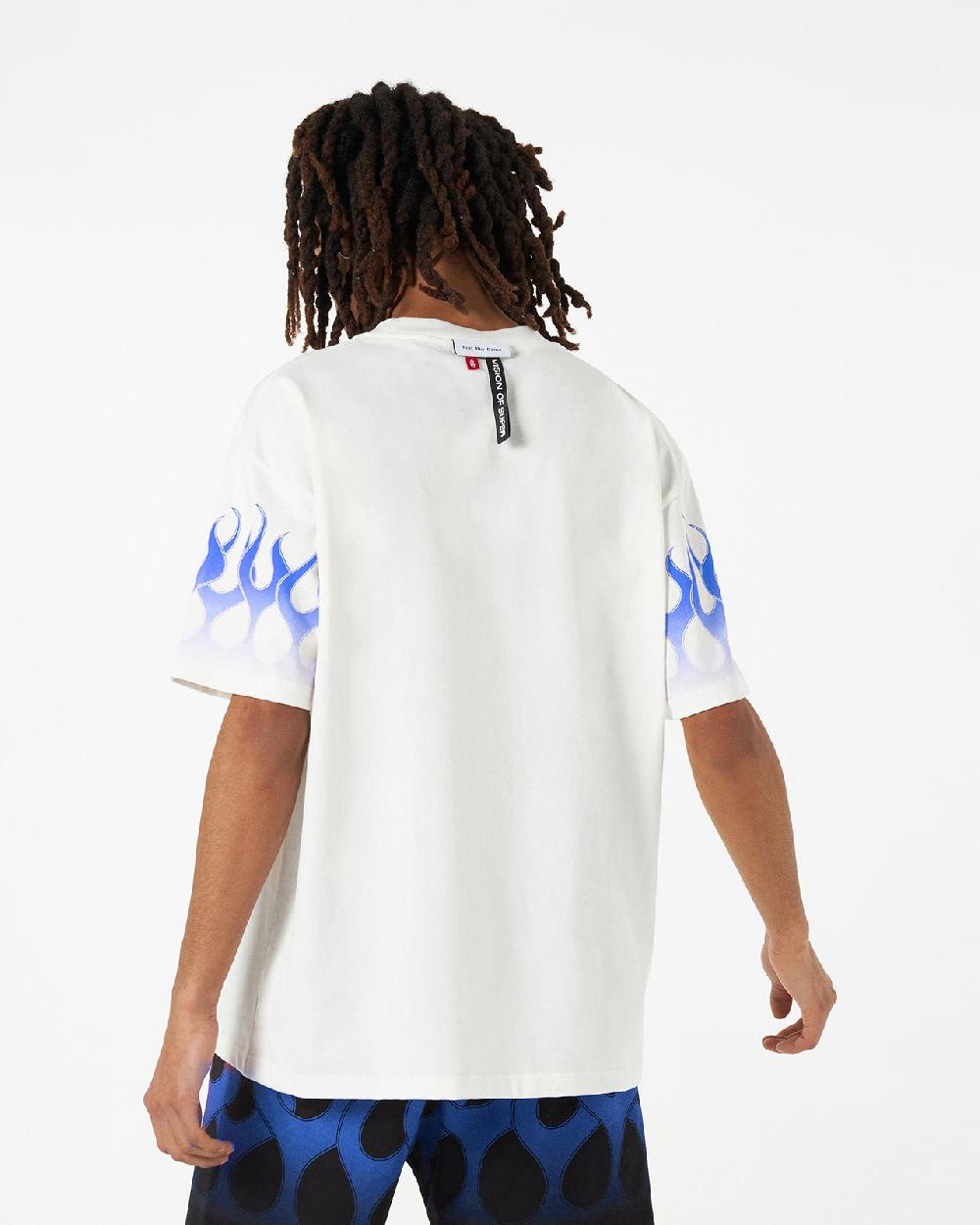 Vision Of Super WHITE T-SHIRT WITH BLUE FLAMES Prezzo Ridotto