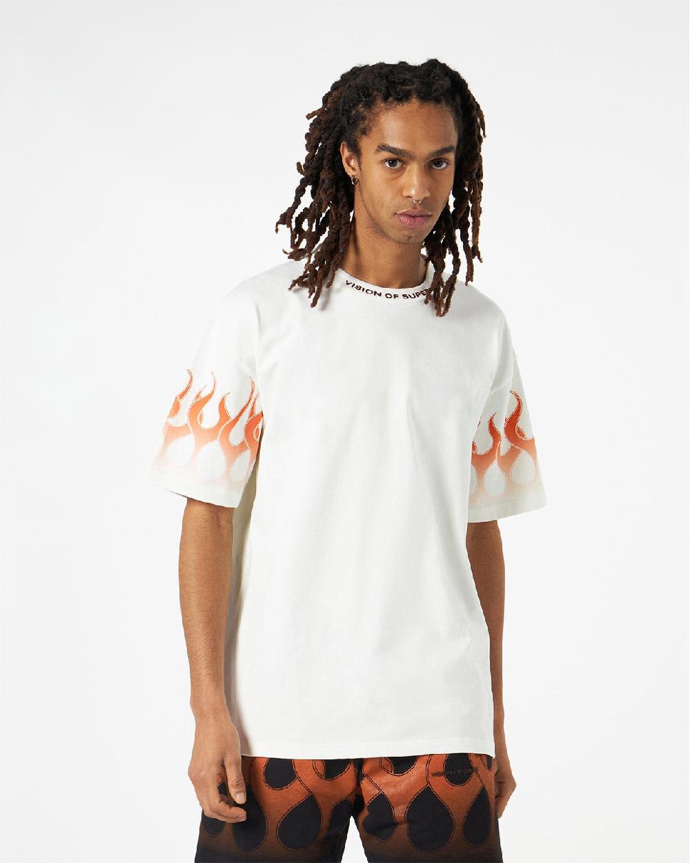 Vision Of Super WHITE T-SHIRT WITH ORANGE FLAMES Sottocosto