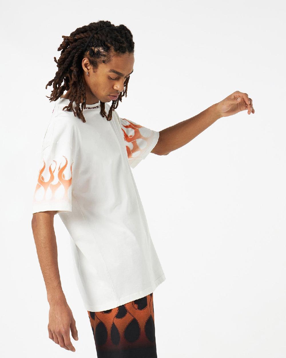 Vision Of Super WHITE T-SHIRT WITH ORANGE FLAMES Sottocosto