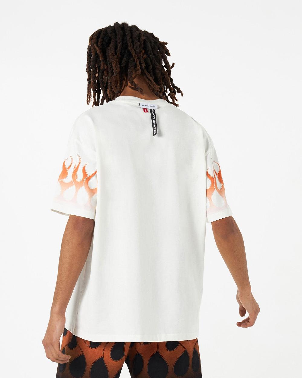 Vision Of Super WHITE T-SHIRT WITH ORANGE FLAMES Sottocosto