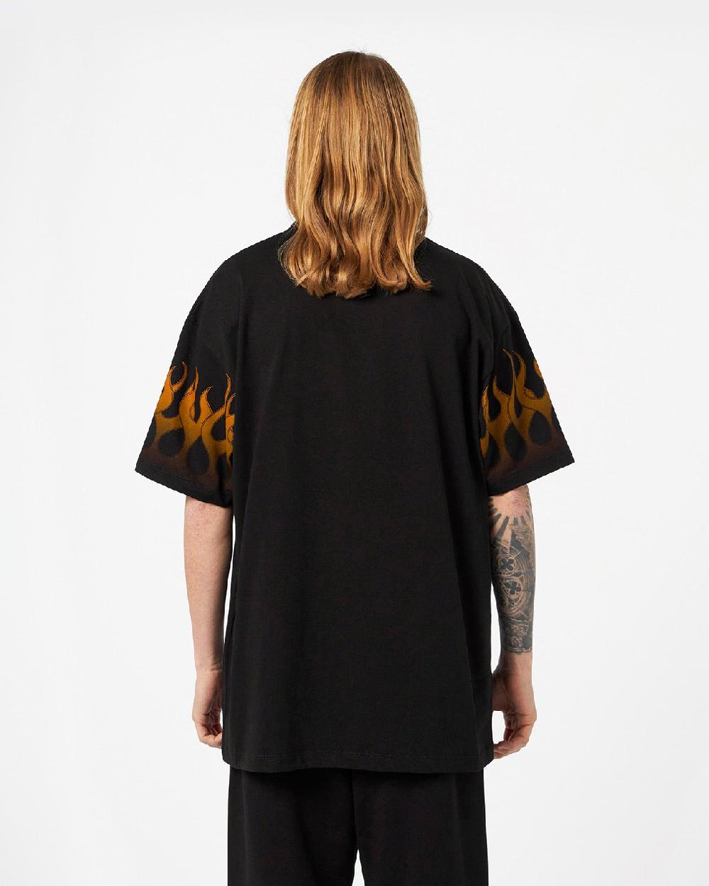 Vision Of Super BLACK T-SHIRT WITH ORANGE FLAMES Convenienza