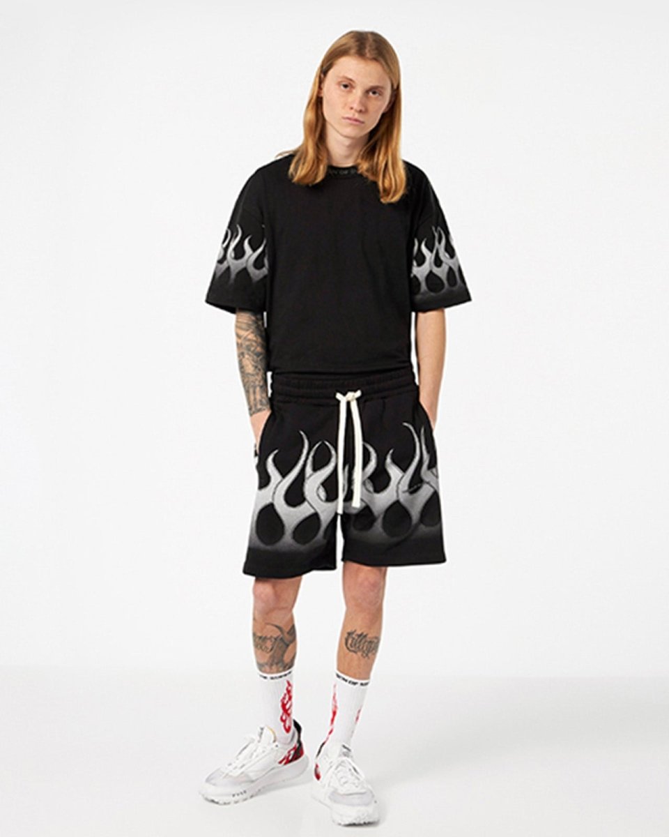 Vision Of Super BLACK T-SHIRT WITH LIGHT GREY FLAMES Novità