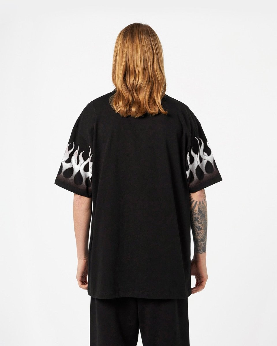Vision Of Super BLACK T-SHIRT WITH LIGHT GREY FLAMES Novità