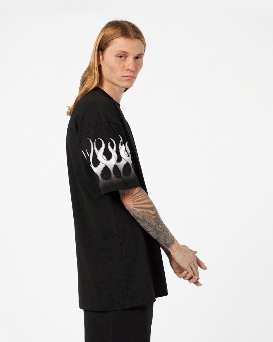 Vision Of Super BLACK T-SHIRT WITH LIGHT GREY FLAMES Novità