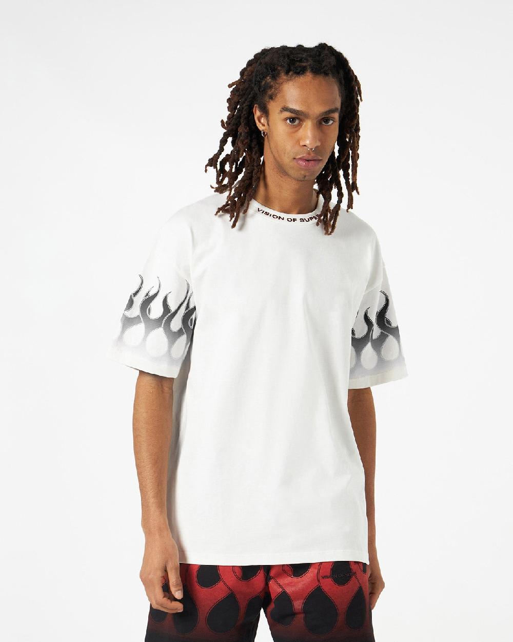 Vision Of Super WHITE T-SHIRT WITH BLACK FLAMES Presa
