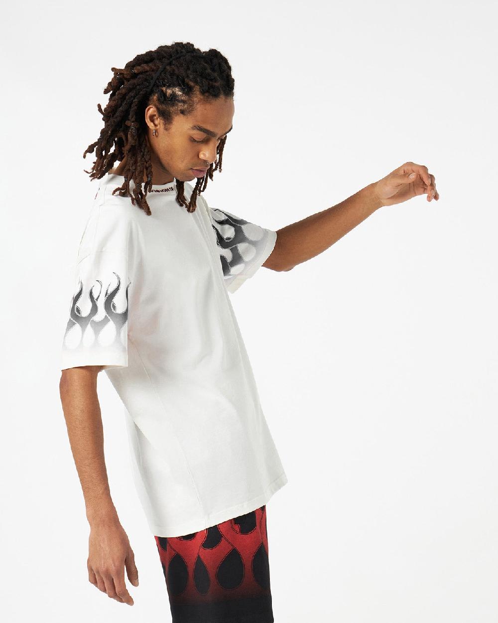 Vision Of Super WHITE T-SHIRT WITH BLACK FLAMES Presa