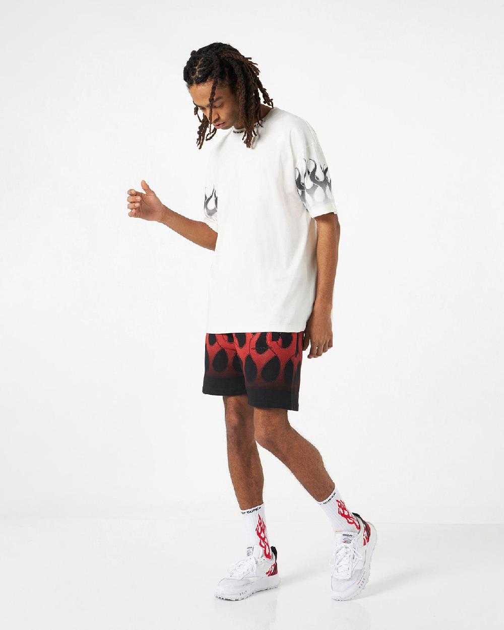Vision Of Super WHITE T-SHIRT WITH BLACK FLAMES Presa