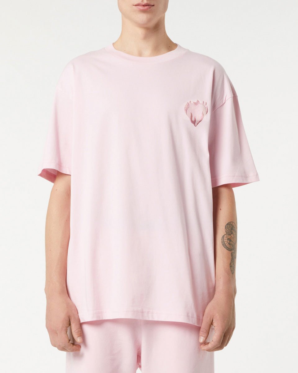Vision Of Super PINK T-SHIRT WITH EMBROIDERED FLAMING HEART Offerta