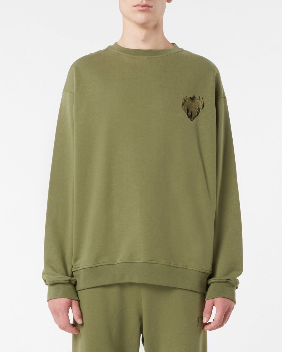 Vision Of Super GREEN CREWNECK WITH EMBROIDERED FLAMING HEART I Più Venduti