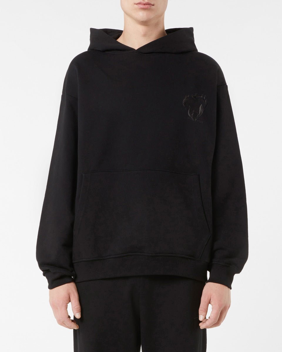 Vision Of Super BLACK HOODIE WITH EMBROIDERED FLAMING HEART Nuova