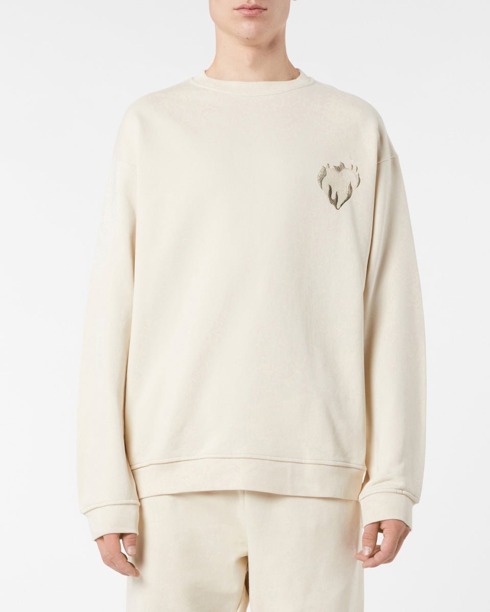 Vision Of Super SAND CREWNECK WITH EMBROIDERED FLAMING HEART Italy
