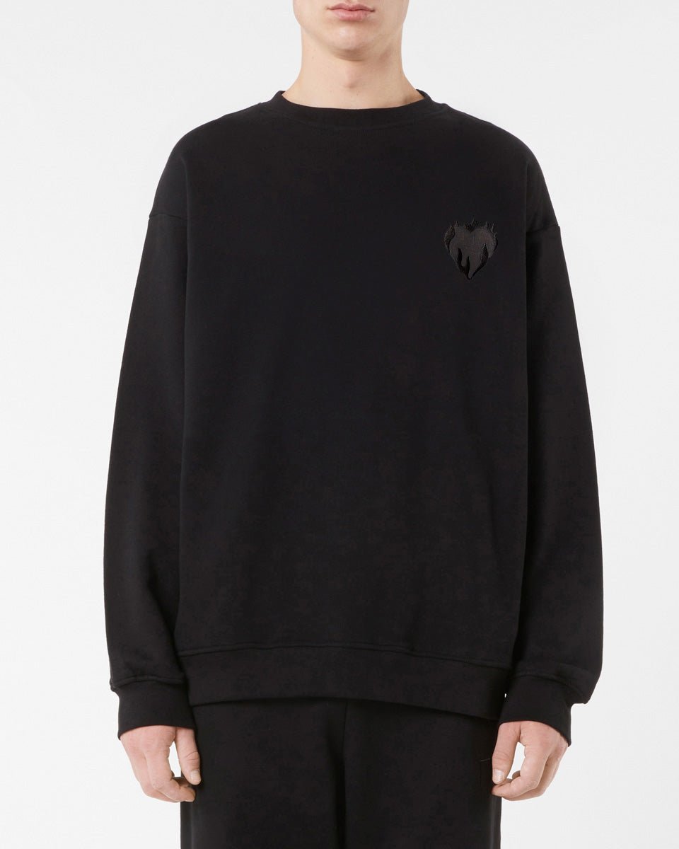 Vision Of Super BLACK CREWNECK WITH EMBROIDERED FLAMING HEART In Linea