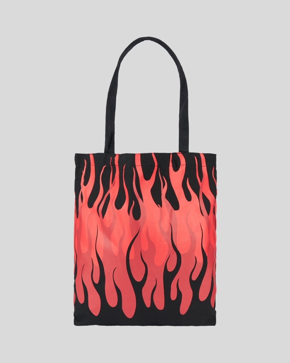 Vision Of Super BLACK SHOPPER BAG WITH TRIPLE FLAMES AND LOGO PRINT Vendita