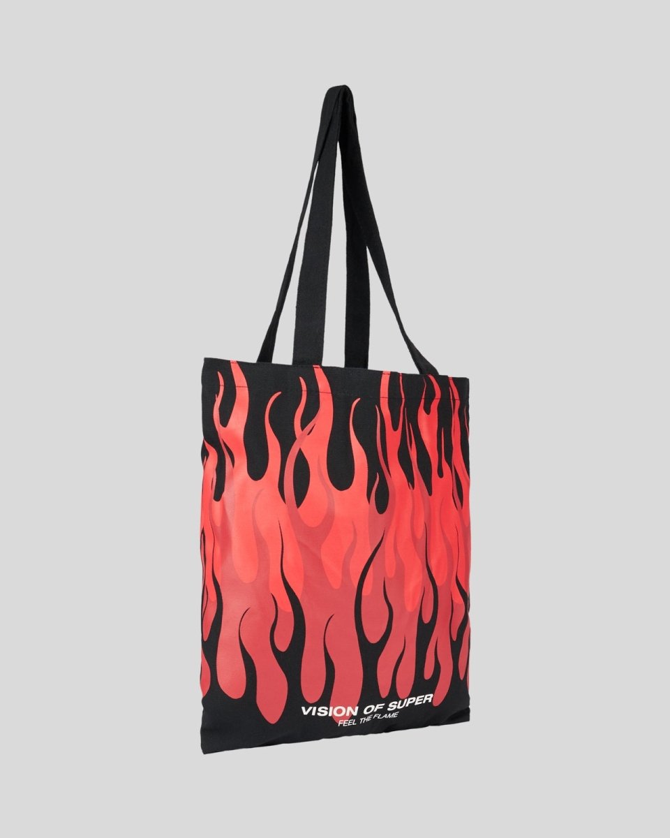 Vision Of Super BLACK SHOPPER BAG WITH TRIPLE FLAMES AND LOGO PRINT Vendita