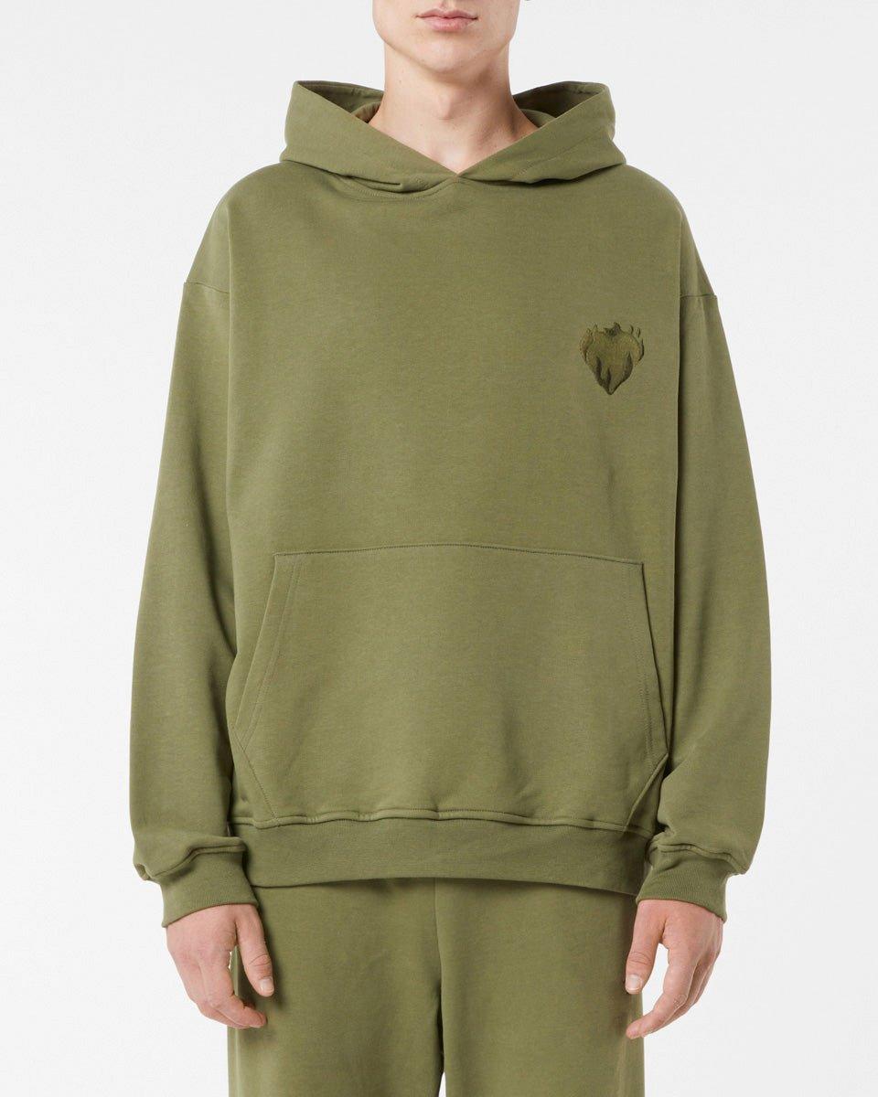 Vision Of Super GREEN HOODIE WITH EMBROIDERED FLAMING HEART Soddisfazione Garantita