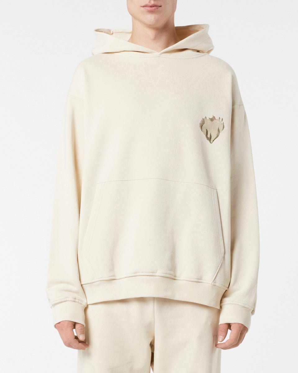 Vision Of Super SAND HOODIE WITH EMBROIDERED FLAMING HEART Affare Del Giorno