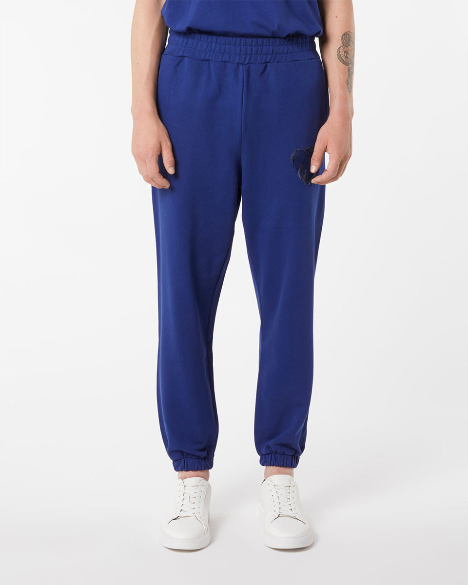 Vision Of Super BLUE PANTS WITH EMBROIDERED FLAMING HEART Prezzo Ridotto
