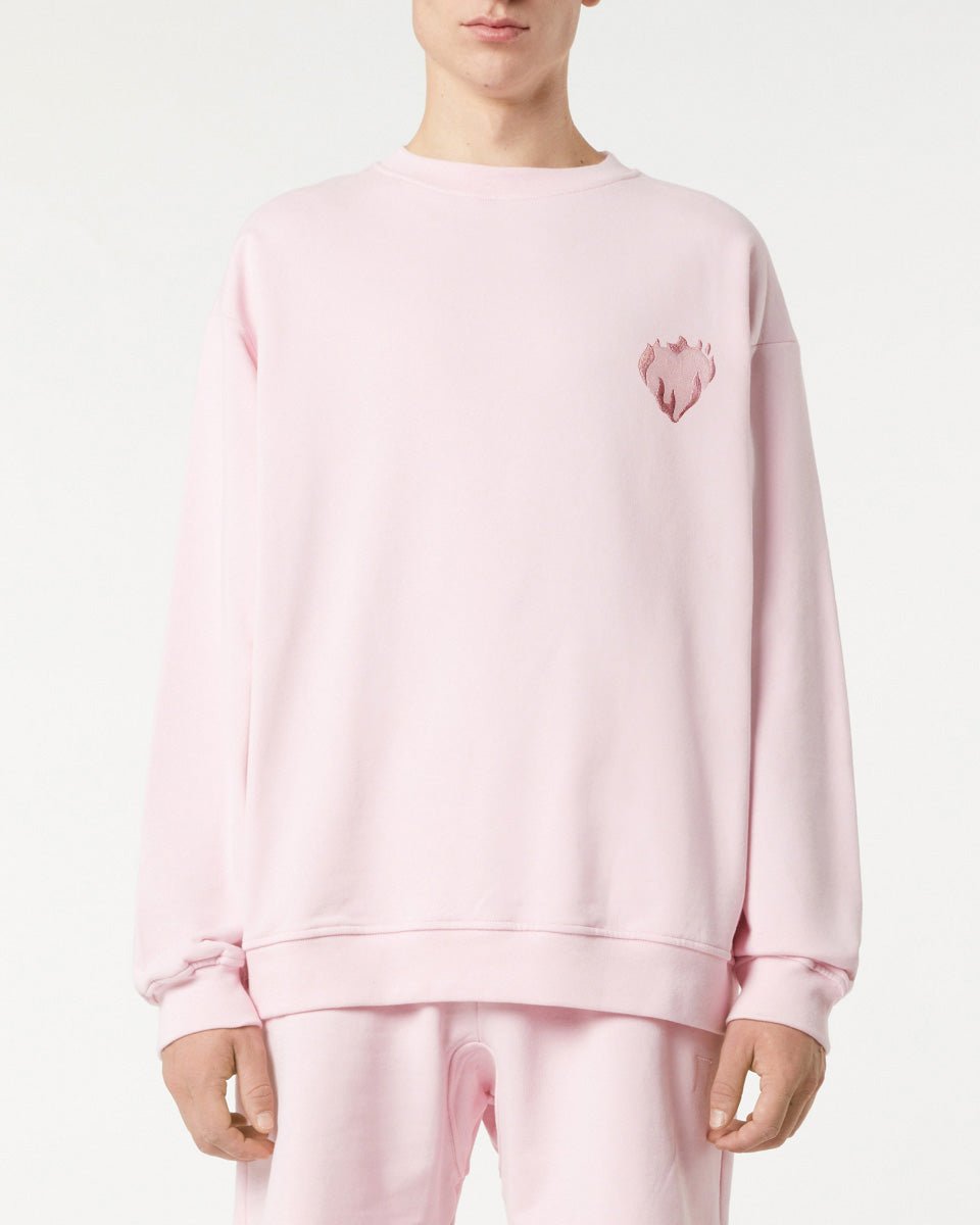 Vision Of Super PINK CREWNECK WITH EMBROIDERED FLAMING HEART Sconto