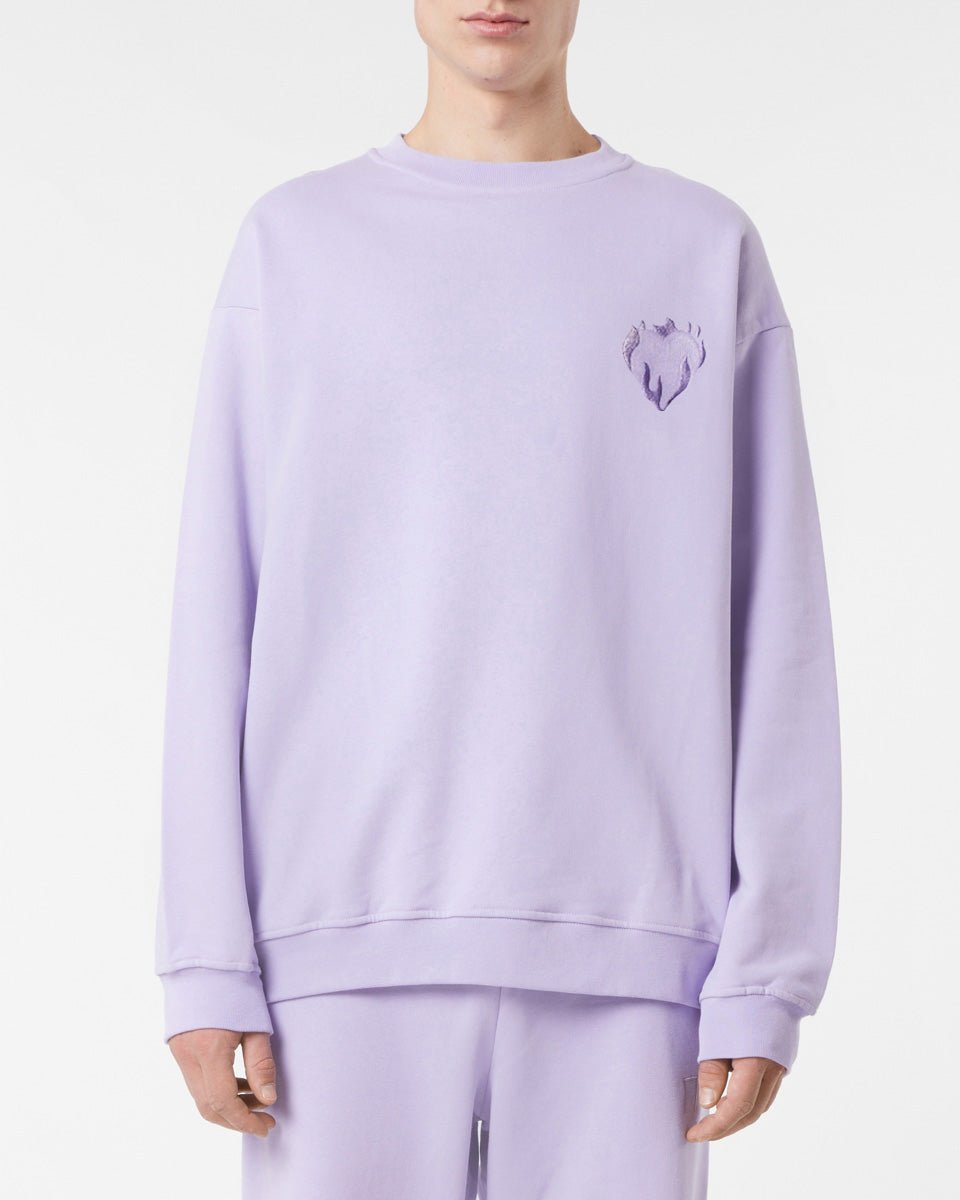 Vision Of Super LILAC CREWNECK WITH EMBROIDERED FLAMING HEART Economico