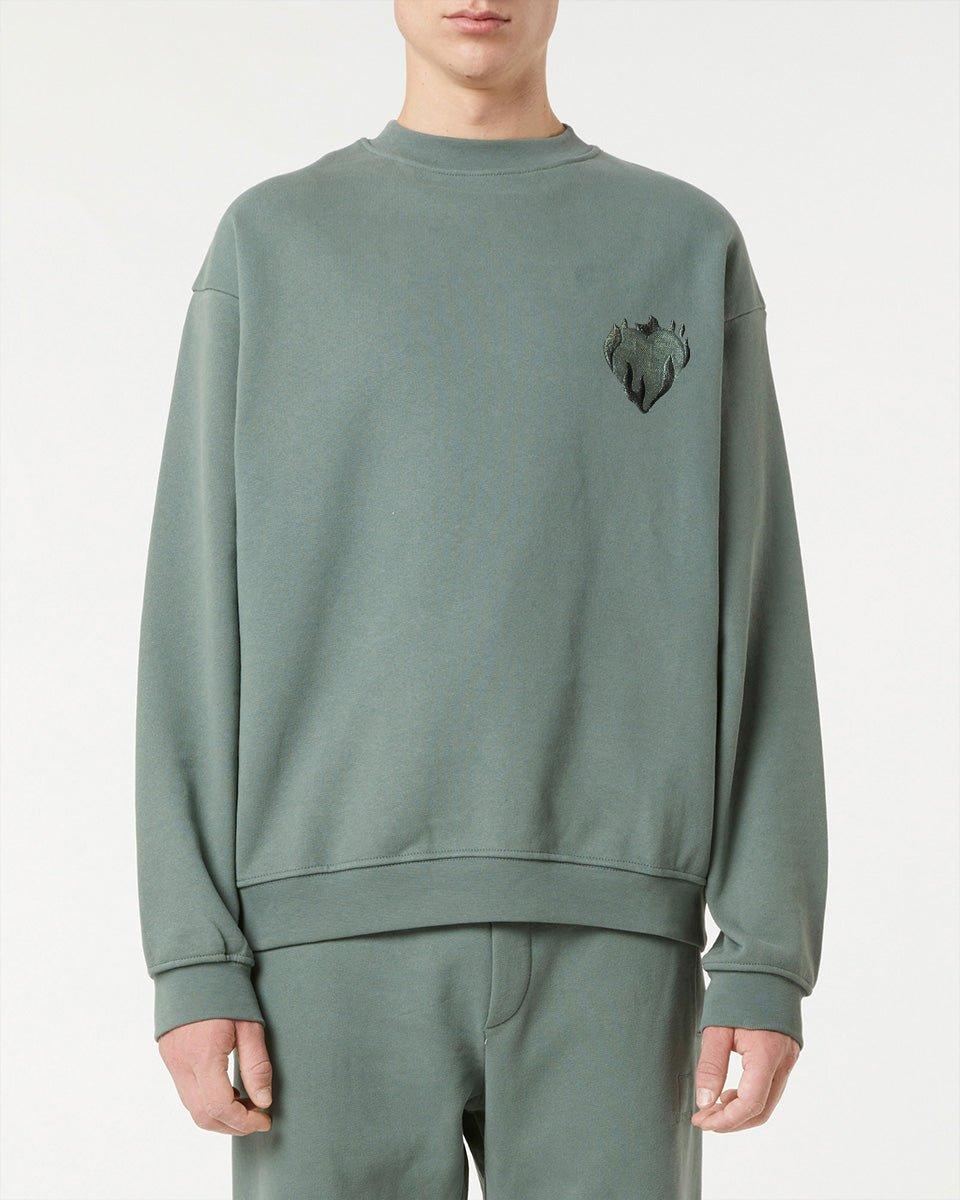 Vision Of Super BALSAM GREEN CREWNECK WITH EMBROIDERED FLAMING HEART Outlet
