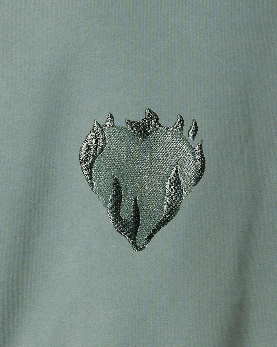 Vision Of Super BALSAM GREEN HOODIE WITH EMBROIDERED FLAMING HEART In Vendita