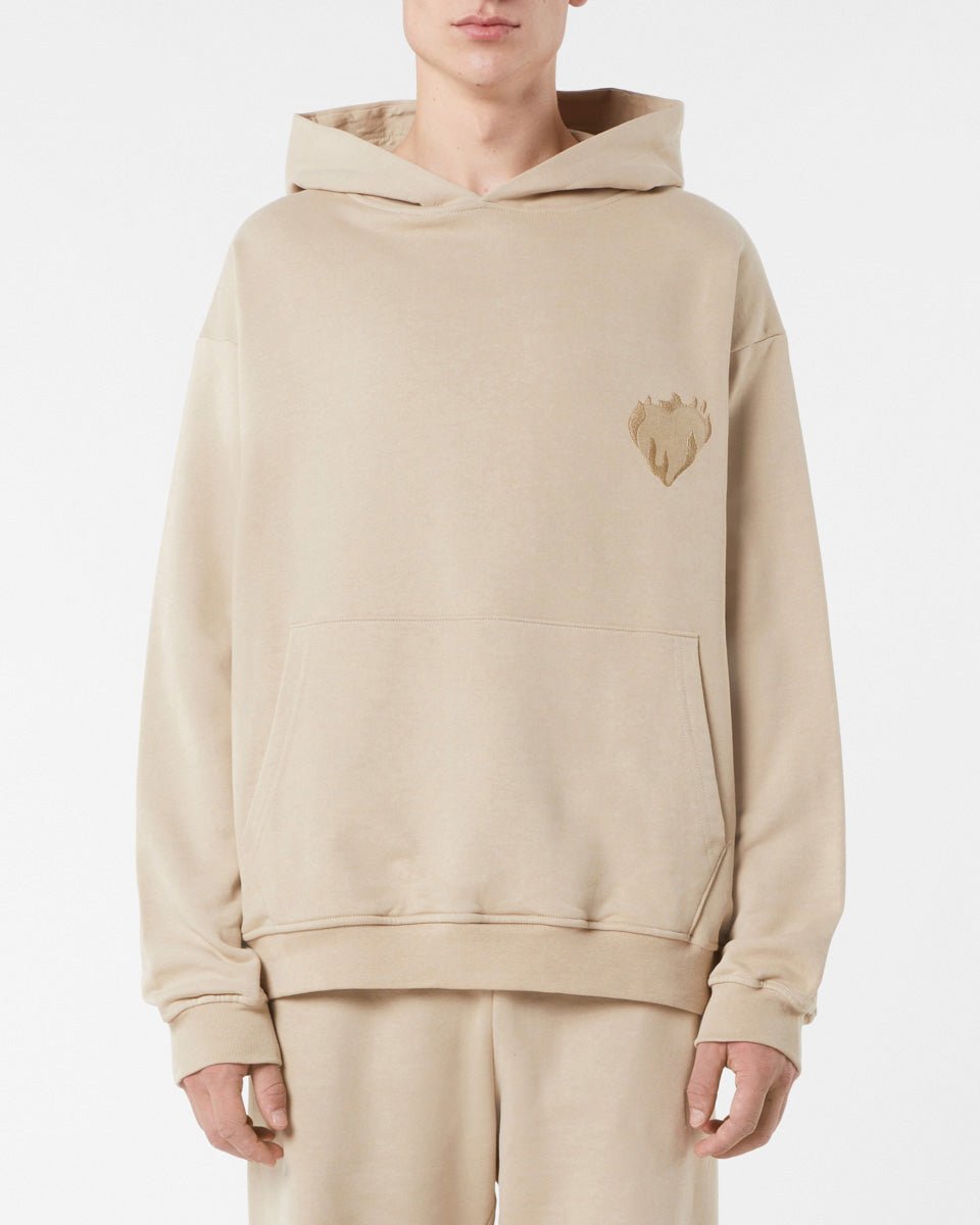 Vision Of Super LIGHT BROWN HOODIE WITH EMBROIDERED FLAMING HEART Saldi