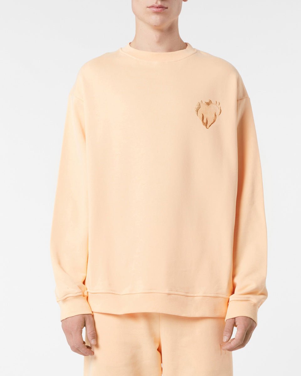 Vision Of Super PEACH CREWNECK WITH EMBROIDERED FLAMING HEART Vendita Calda