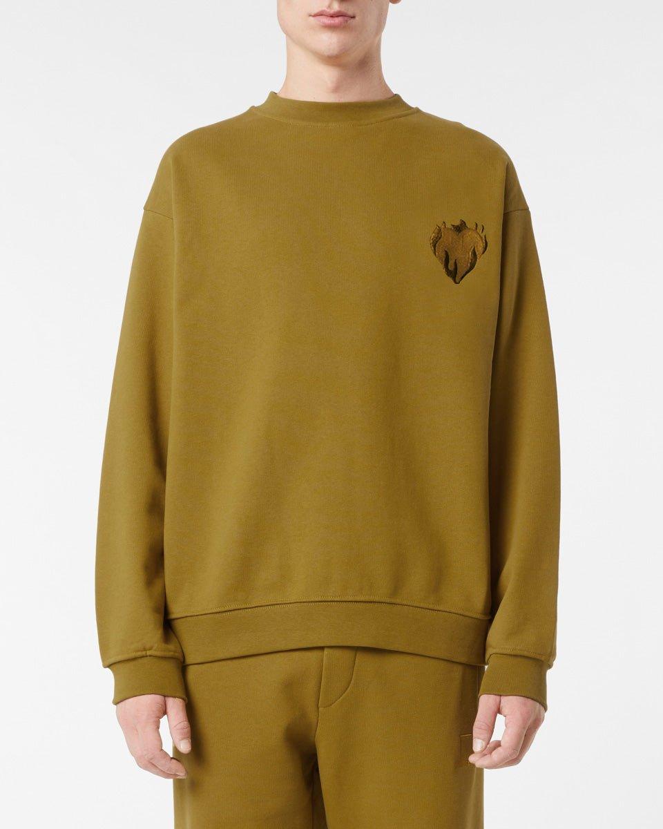 Vision Of Super PLANTATION CREWNECK WITH EMBROIDERED FLAMING HEART Saldi Di Fabbrica