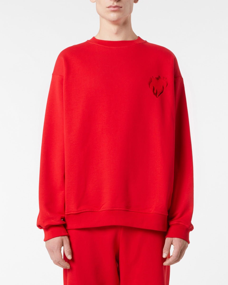 Vision Of Super RED CREWNECK WITH EMBROIDERED FLAMING HEART I Più Venduti