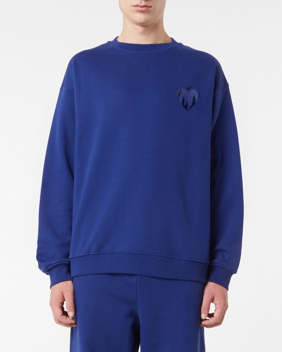 Vision Of Super BLUE CREWNECK WITH EMBROIDERED FLAMING HEART In Saldo