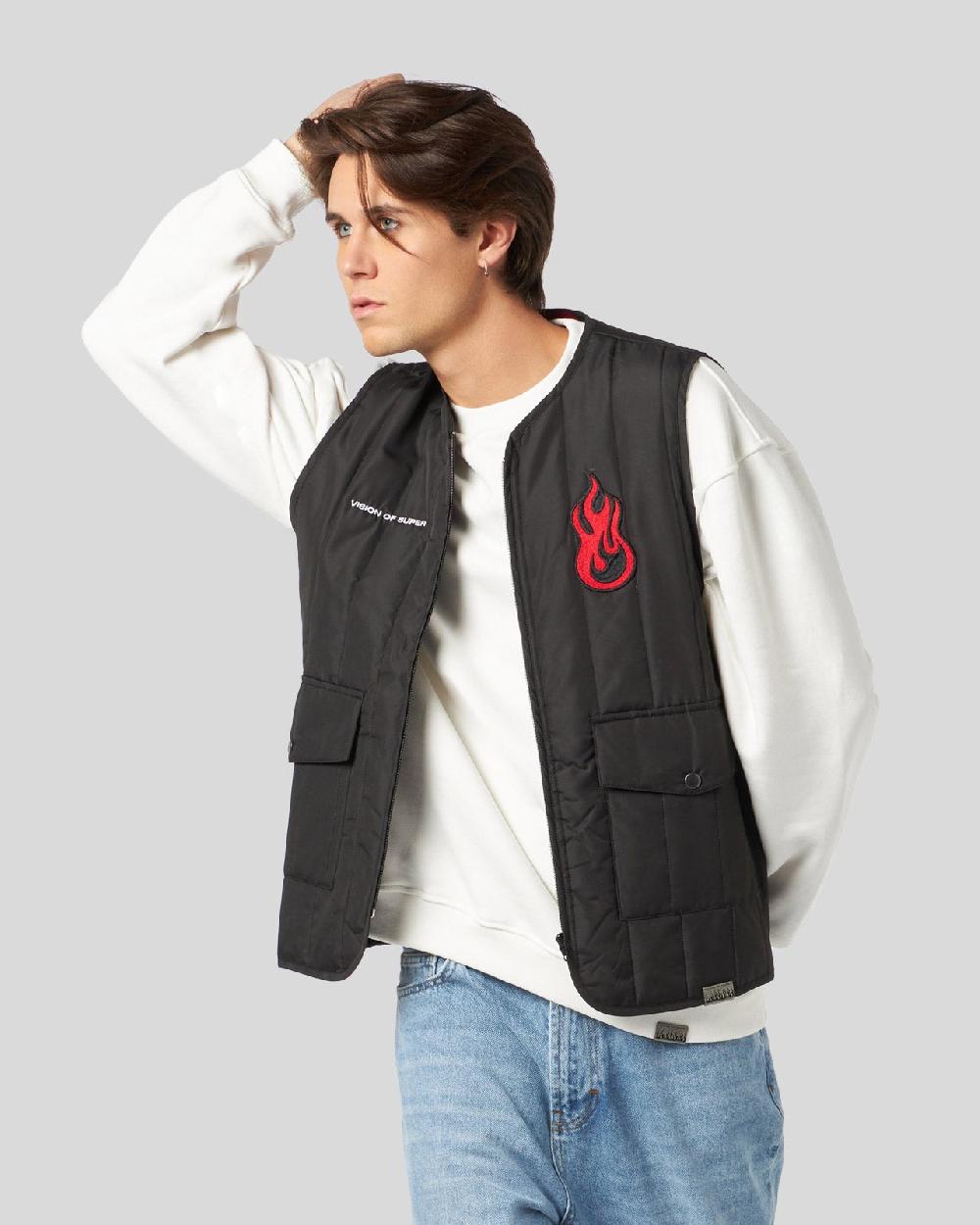 Vision Of Super BLACK GILET WITH VOS GRAPHICS PATCHES AND LOGO Nuova