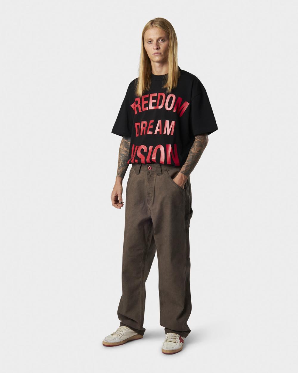Vision Of Super BROWN WASHED DENIM WITH EMBROIDERED FLAMES ON POCKET AND RED LABEL Italy