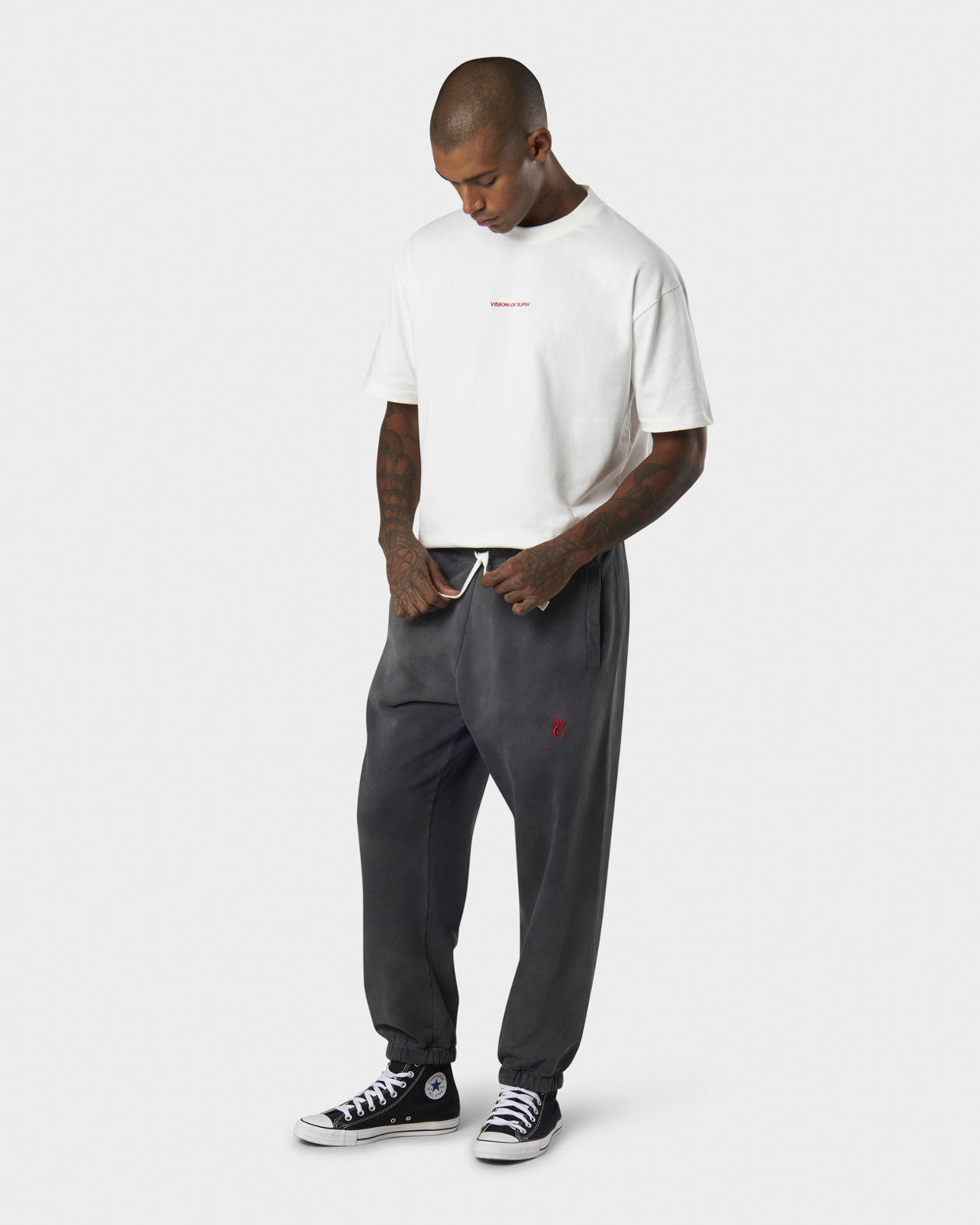 Vision Of Super COLD WASH PANTS WITH RED FLAME METAL LABEL AND PRINTED LOGO Spedizione Gratuita