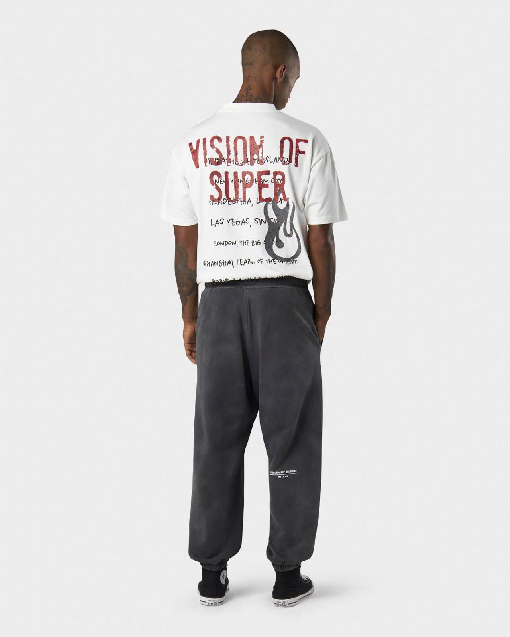 Vision Of Super COLD WASH PANTS WITH RED FLAME METAL LABEL AND PRINTED LOGO Spedizione Gratuita