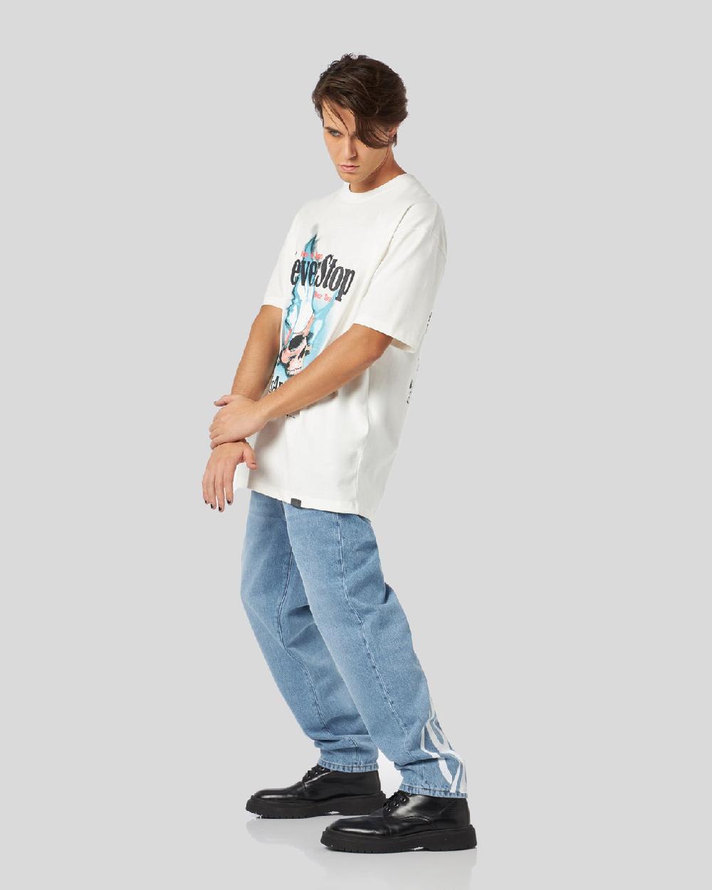 Vision Of Super BLUE DENIM JEANS WITH PRINTED FLAMES AND LOGO Soddisfazione Garantita